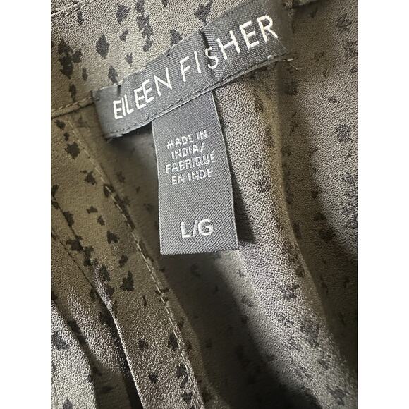 Eileen Fisher 100% Silk Round Neck Maxi Shift Dress Gray Black Print Size Large - Picture 14 of 16